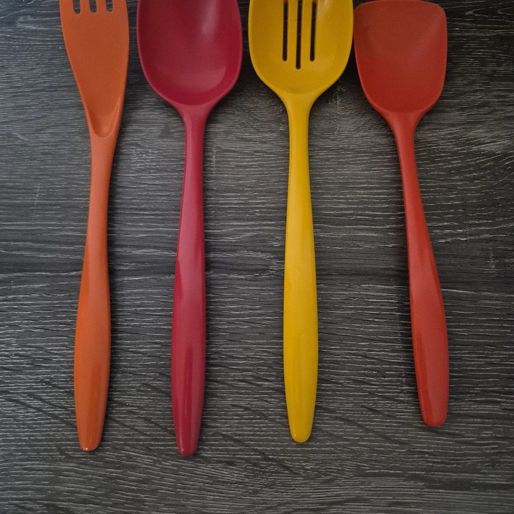 LOT OF 4 MISC. VINTAGE DENMARK ROSTI MIXED COLORS MELAMINE LARGE UTENSILS